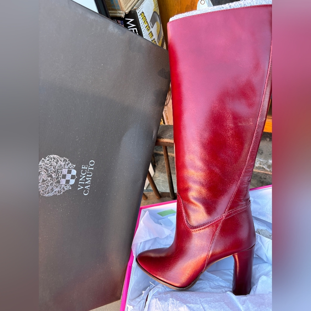 Vince Camuto Women's Burgundy Leather Upper Heeled Boots